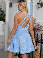 One Shoulder Sequin Homecoming Dress SYH98 by vivymakudress