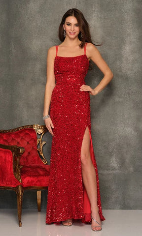 Vestido de fiesta rojo con lentejuelas y abertura para ocasiones especiales SYP52