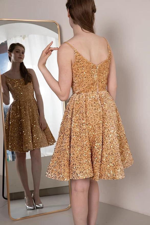 Sequin Short Homecoming Dresses for Teens Sparkly Prom Dresses SYH81 by vivymakudress