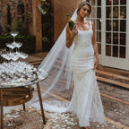 Sequins Mermaid Wedding Dresses 2023 Women's Modern Square Neck Sleeveless Bridal Gowns Satin Tulle Vesidos De Novia Robe De by payinti