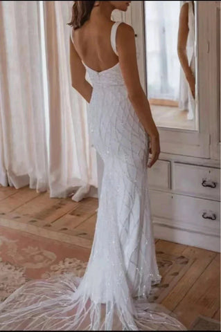 Sequins Mermaid Wedding Dresses 2023 Women's Modern Square Neck Sleeveless Bridal Gowns Satin Tulle Vesidos De Novia Robe De
