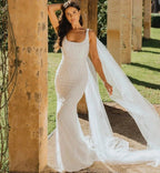 Sequins Mermaid Wedding Dresses 2023 Women's Modern Square Neck Sleeveless Bridal Gowns Satin Tulle Vesidos De Novia Robe De by payinti