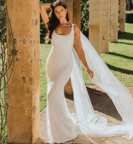 Sequins Mermaid Wedding Dresses 2023 Women's Modern Square Neck Sleeveless Bridal Gowns Satin Tulle Vesidos De Novia Robe De