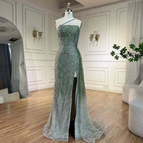 Luxury Blue One Shoulder Evening Dress with Overskirt LA72434