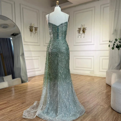 Luxury Blue One Shoulder Evening Dress with Overskirt LA72434
