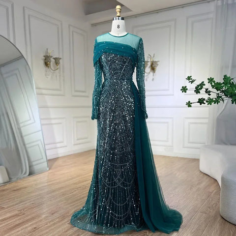 Luxury Champagne Mermaid Long Sleeves Arabic Evening Dress LA72254A
