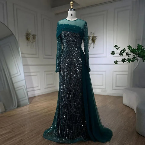 Luxury Champagne Mermaid Long Sleeves Arabic Evening Dress LA72254A