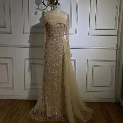 Luxury Champagne Mermaid Long Sleeves Arabic Evening Dress LA72254A