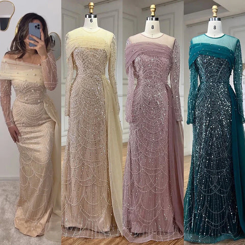 Luxury Champagne Mermaid Long Sleeves Arabic Evening Dress LA72254A