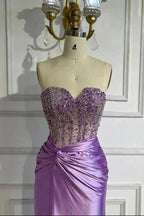 Eirene | Purple Sweetheart Mermaid Satin Long Prom Dress with Beading by KissProm