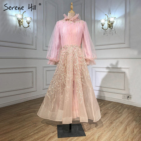 Luxury Champagne Long Sleeve Muslim Evening Dress LA71035
