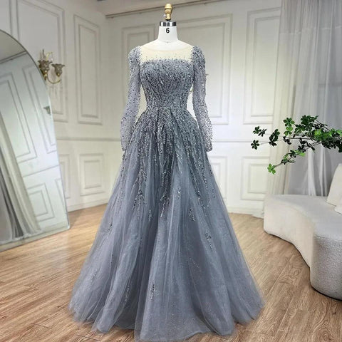 Serene Hill - Vestidos de noche largos de Dubái, de lujo, musulmanes, rosas, corte A, con cuentas, para mujer, para fiesta de bodas 