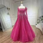 Serene Hill Muslim Pink A Line Beaded Luxury Dubai Long Evening Dresses Gowns   For Woman Wedding Party
