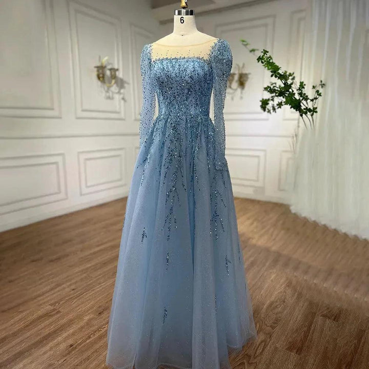 Serene Hill Muslim Pink A Line Beaded Luxury Dubai Long Evening Dresses Gowns For Woman Wedding Party by SERENE HILL