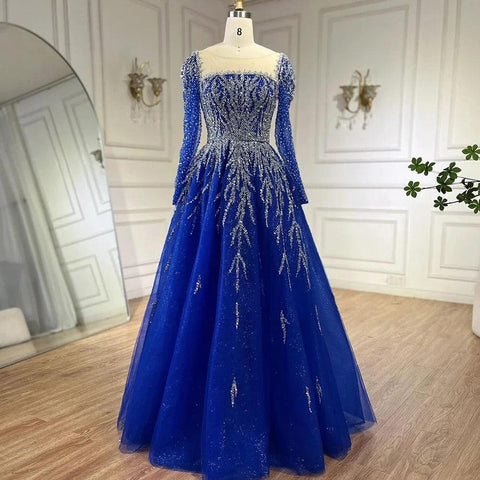 Serene Hill - Vestidos de noche largos de Dubái, de lujo, musulmanes, rosas, corte A, con cuentas, para mujer, para fiesta de bodas 