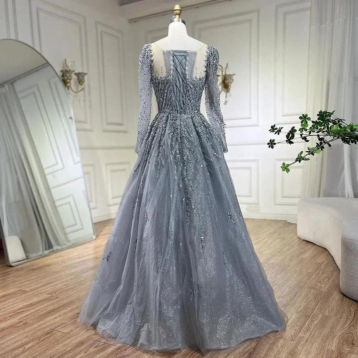 Serene Hill Muslim Pink A Line Beaded Luxury Dubai Long Evening Dresses Gowns For Woman Wedding Party by SERENE HILL