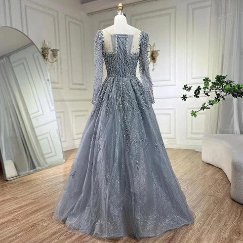 Serene Hill - Vestidos de noche largos de Dubái, de lujo, musulmanes, rosas, corte A, con cuentas, para mujer, para fiesta de bodas 