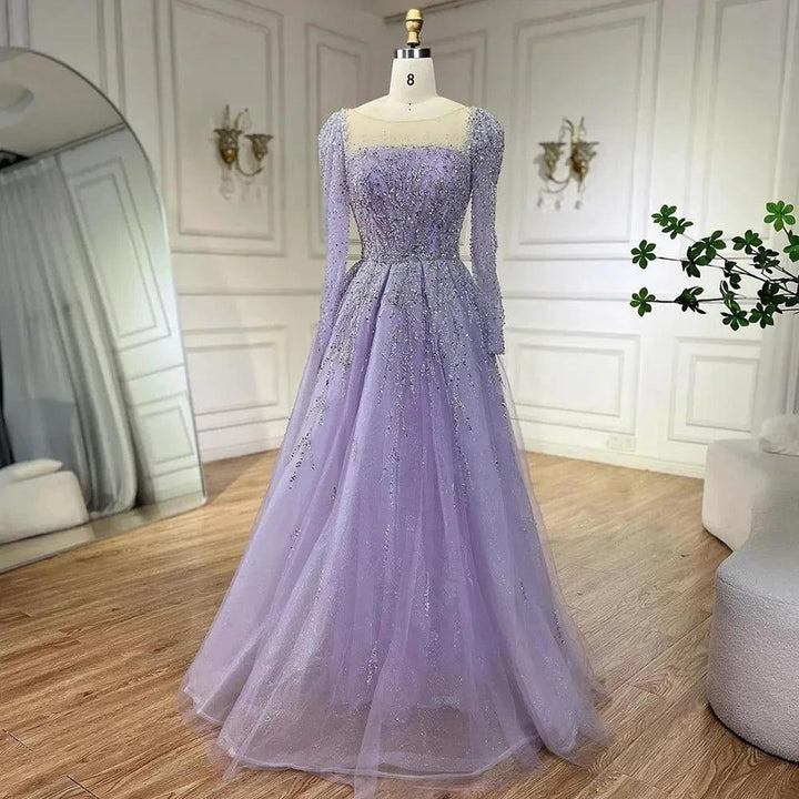 Serene Hill Muslim Pink A Line Beaded Luxury Dubai Long Evening Dresses Gowns For Woman Wedding Party by SERENE HILL
