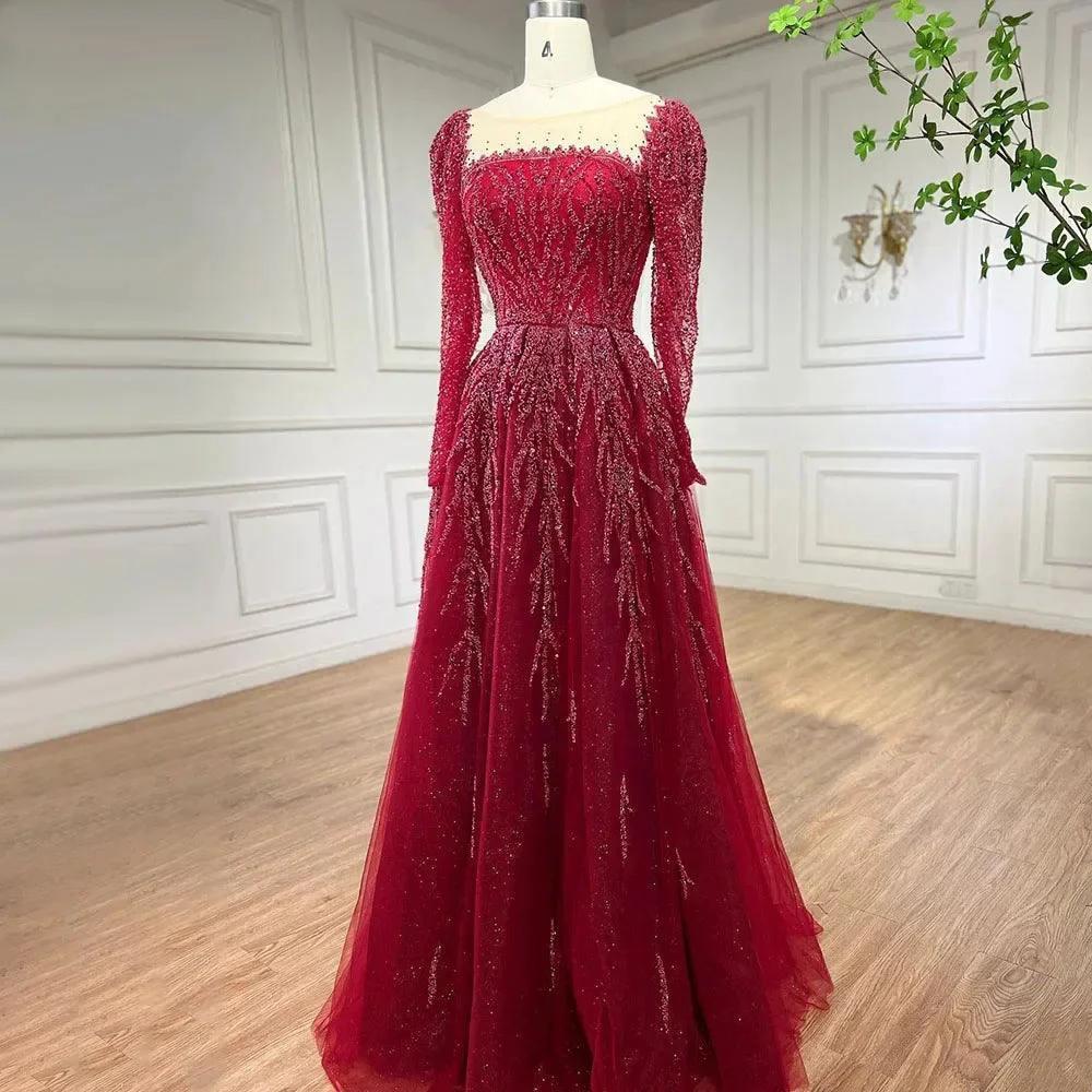 Serene Hill Muslim Pink A Line Beaded Luxury Dubai Long Evening Dresses Gowns For Woman Wedding Party by SERENE HILL