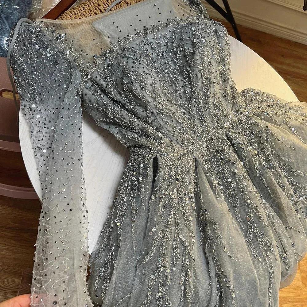 Serene Hill Muslim Pink A Line Beaded Luxury Dubai Long Evening Dresses Gowns For Woman Wedding Party by SERENE HILL
