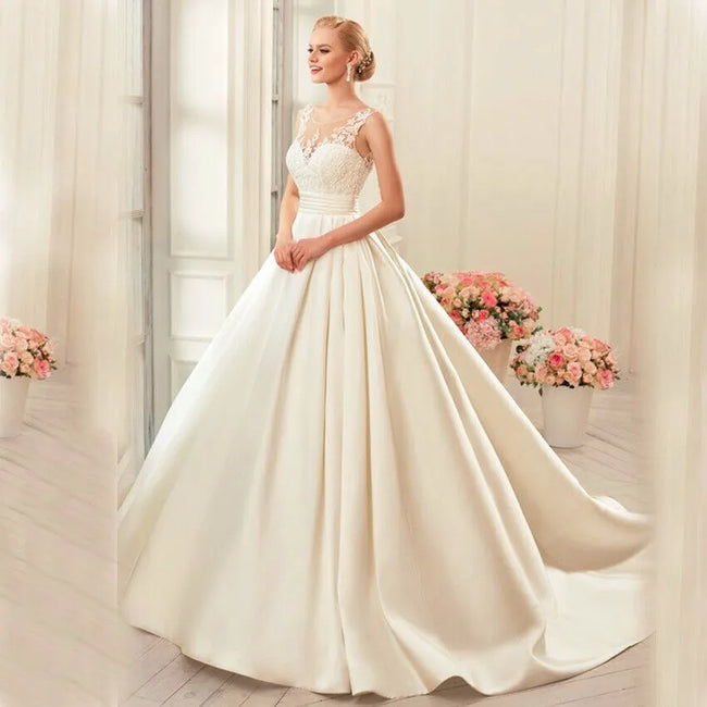Sexy Backless Satin Wedding Dresses 2021 Chapel Train Bridal Gowns Ivory vestido noiva princesa Hover Image