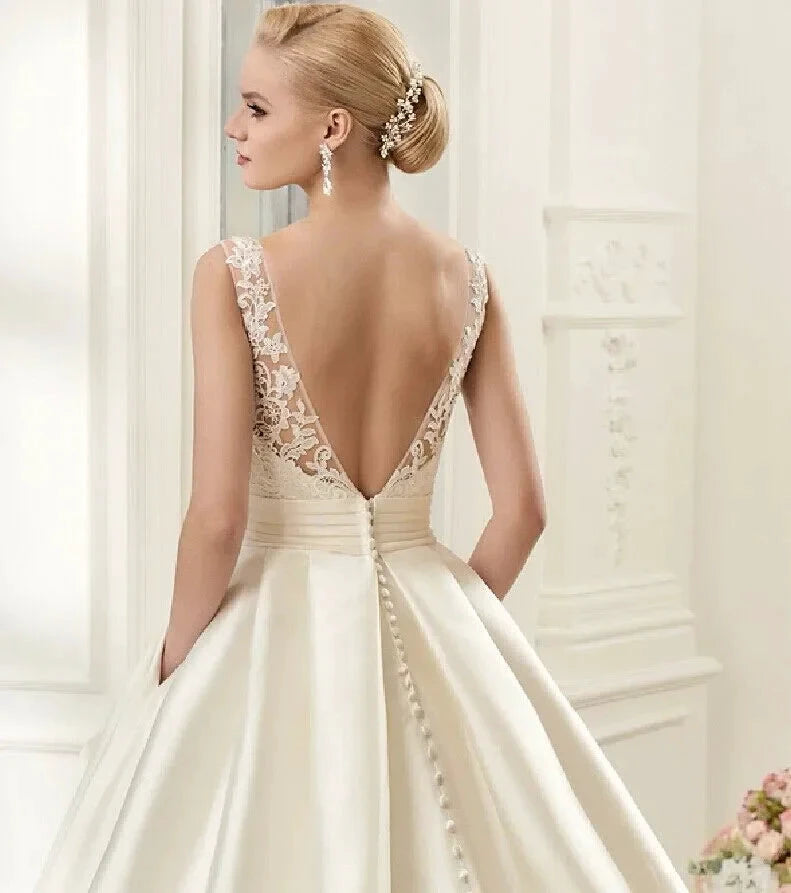 Sexy Backless Satin Wedding Dresses 2021 Chapel Train Bridal Gowns Ivory vestido noiva princesa by payinti