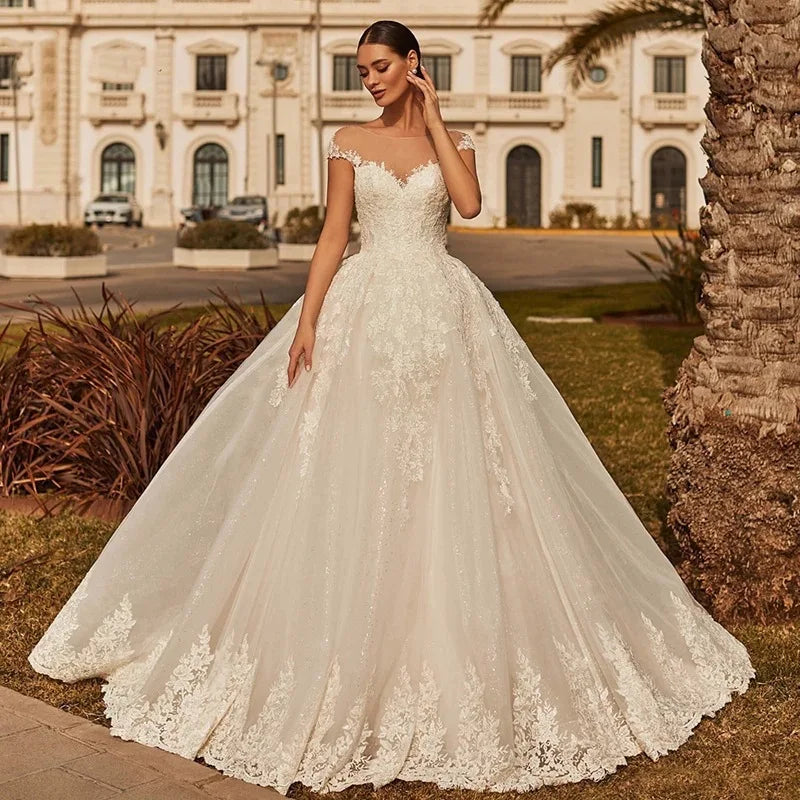 Sexy Backless Vestidos De Novia Appliques Vestido De Noiva Cap Sleeve Wedding Dresses Lace Robe De Mariée
