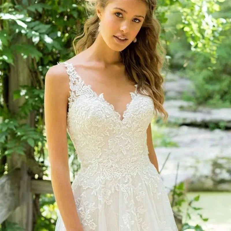 Sexy Backless Vestidos De Novia Appliques Vestido De Noiva V-Neck Wedding Dresses Lace Robe De Mariée by payinti