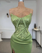 Sexy Column Strapless Sleeveless Sequined Satin Prom Dress Woman by misshow.com