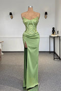 Sexy Column Strapless Sleeveless Sequined Satin Prom Dress Woman by misshow.com