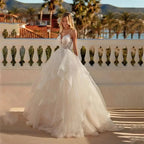 Sexy Lace Appliques V Neck Wedding Dresses Exquisite Tiered A Line Tulle Ball Gowns For Woman Formal Bride Beach Party Vestidos by payinti