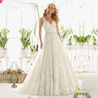 Sexy Lace Wedding Dresses Long Train Simple Bride Floor Length Long Sleeve Applique Lace up Open Back Wedding Dresses by payinti