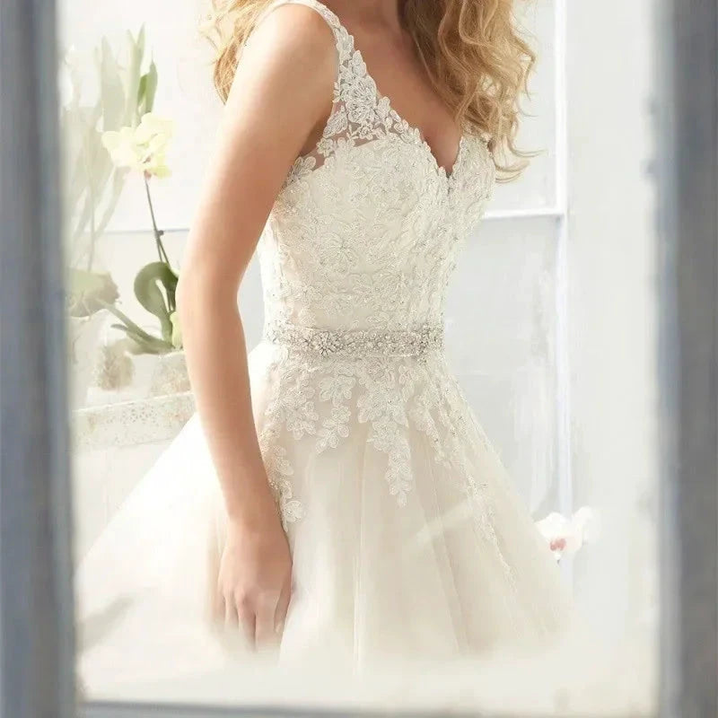 Sexy Lace Wedding Dresses Long Train Simple Bride Floor Length Long Sleeve Applique Lace up Open Back Wedding Dresses by payinti