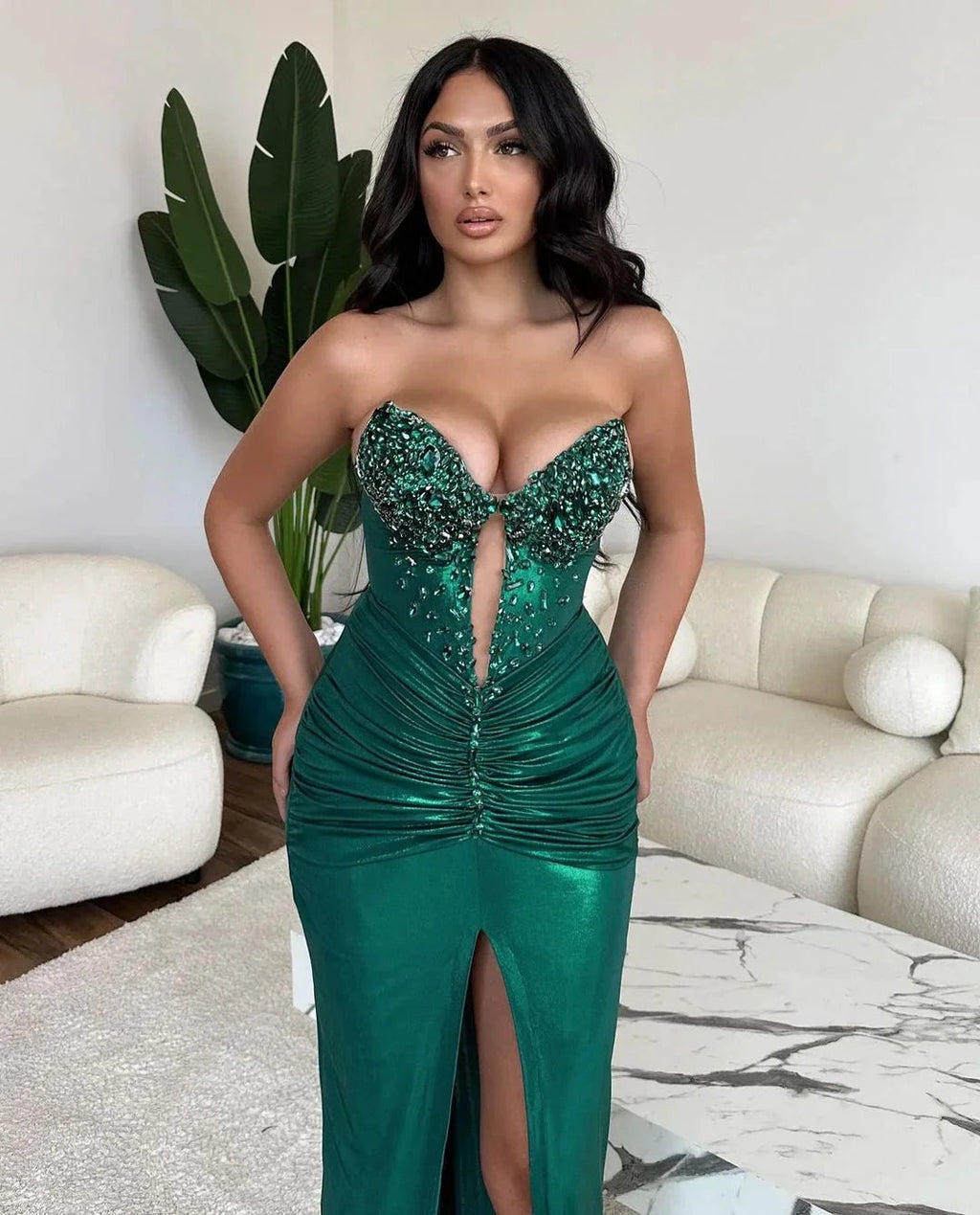 Sexy Long Green Mermaid Sequined Sleeveless Prom Dress With Slit by misshow.com