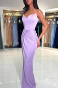 Sexy Long Lilac Simple Mermaid Spaghetti Straps Prom Dresses by misshow.com