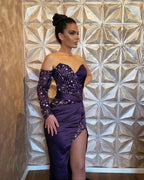 Sexy Long Mermaid Sequined Long Sleeve Prom Dress With Slit by misshow.com