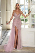Sexy Long Mermaid Sweetheart Tulle Beading Formal Prom Dresses with Slit by BIZTUNNEL