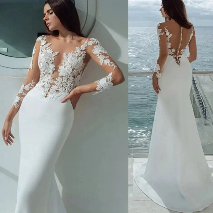 Sexy Long Sleeves Mermaid Wedding Dresses White Illusion Neck Lace Appliques 2023 Bridal Dress Gowns Beach Vestidos De Noiva by payinti