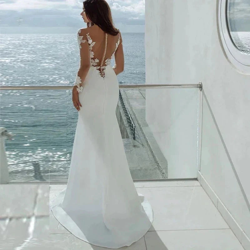 Sexy Long Sleeves Mermaid Wedding Dresses White Illusion Neck Lace Appliques 2023 Bridal Dress Gowns Beach Vestidos De Noiva by payinti