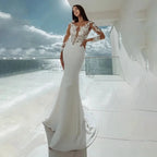 Sexy Long Sleeves Mermaid Wedding Dresses White Illusion Neck Lace Appliques 2023 Bridal Dress Gowns Beach Vestidos De Noiva by payinti