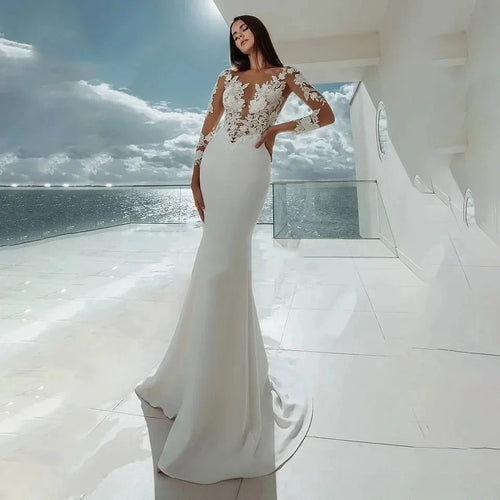 Sexy Long Sleeves Mermaid Wedding Dresses White Illusion Neck Lace Appliques 2023 Bridal Dress Gowns Beach Vestidos De Noiva by payinti