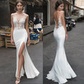 Sexy Mermaid Wedding Dress 2023 Slit Beach Sheath Open Back Sheer Lace Sleeveless Vestido De Noiva Backless Wedding Gowns by payinti