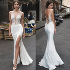 Sexy Mermaid Wedding Dress 2023 Slit Beach Sheath Open Back Sheer Lace Sleeveless Vestido De Noiva Backless Wedding Gowns by payinti