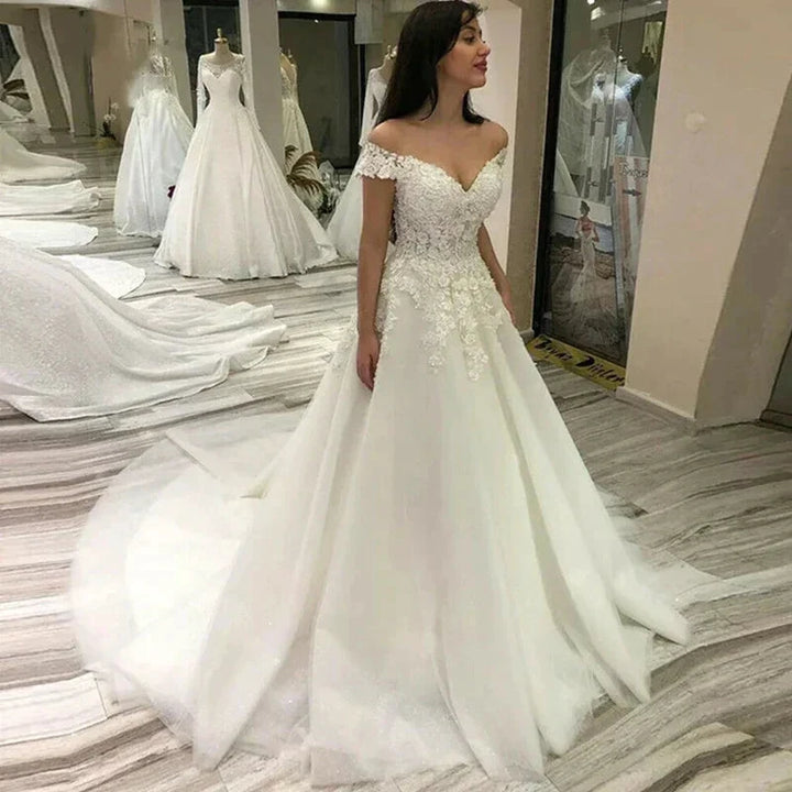 Sexy Off Shoulder Lace Wedding Dress Vintage Women&