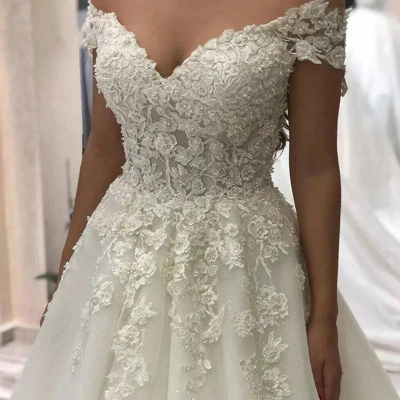 Sexy Off Shoulder Lace Wedding Dress Vintage Women&