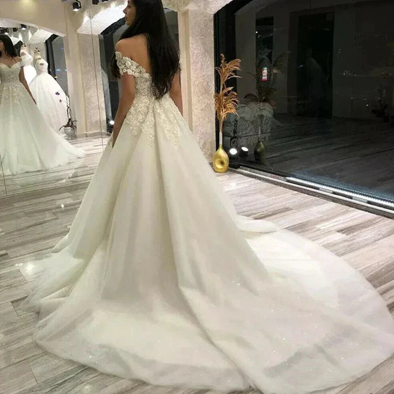 Sexy Off Shoulder Lace Wedding Dress Vintage Women&