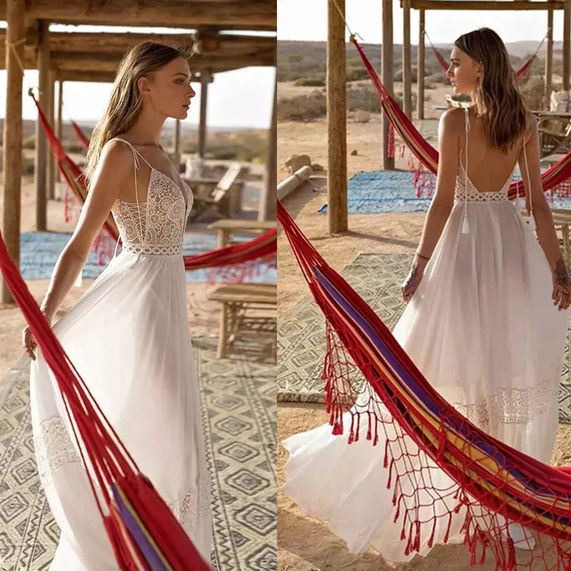 Sexy Spaghetti Straps A-line Deep V-Neck Backless Wedding Dresses Sleeveless robe de mariée Bridal Gowns vestidos de novia 2023 by payinti