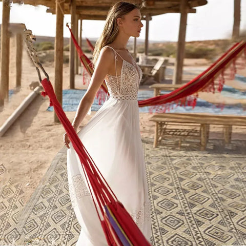 Sexy Spaghetti Straps A-line Deep V-Neck Backless Wedding Dresses  Sleeveless robe de mariée Bridal Gowns vestidos de novia 2023