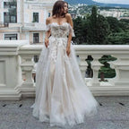 Sexy Sweetheart A Line Wedding Dresses Off Shoulder Champagne Liner Tulle Appliques Sleeveless Bridal Gowns Womens Formal 2023 by payinti