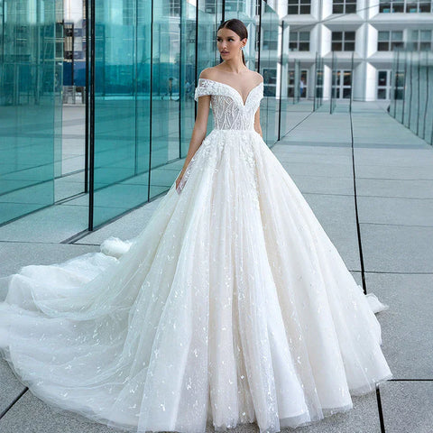 Sexy Sweetheart Lace Wedding Dresses Women's V-neck Decal Princess Wedding Formal Party 2023 Off Shoulder Beaded Romantic Bridal